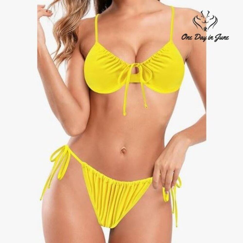 Shekini Drawstring Underwire Tie Side Bikini Swimsuit Size M